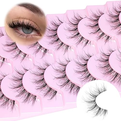 ALICE Faux Mink Wave Lashes - Natural Look Strip Lashes, Clear Band, 7 Pairs, Black