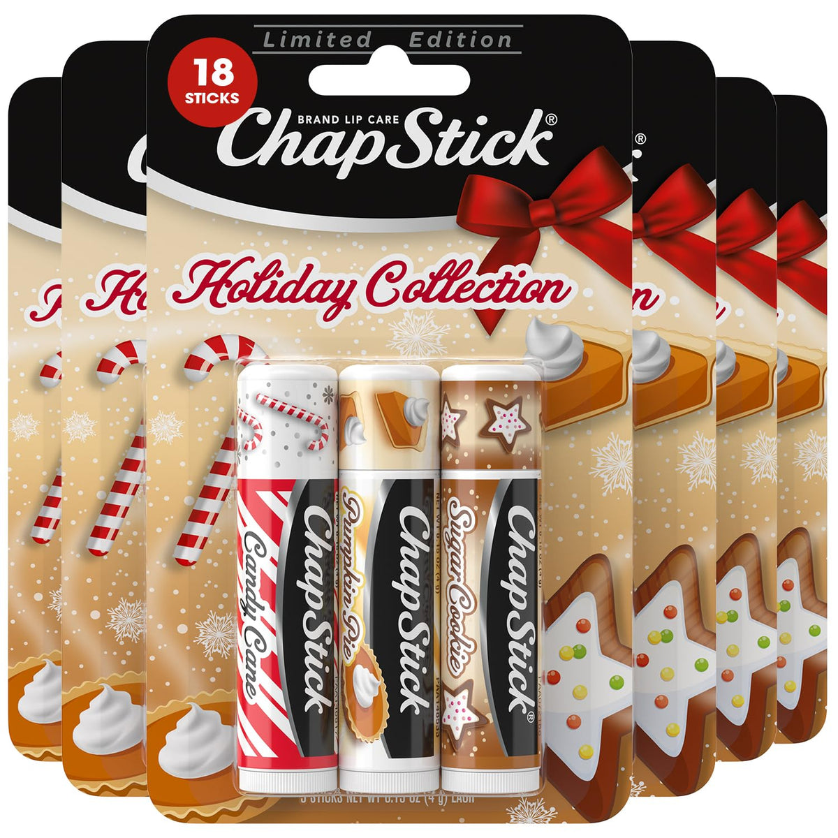 Chapstick Holiday Variety Bulk Lip Balm 3-Packs, Candy Cane, Sugar Cookie, Pumpkin Pie, 18 Sticks