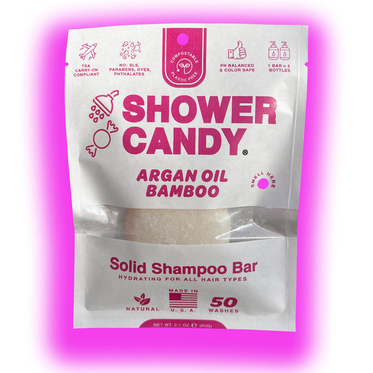 Shower Candy Argan Oil Bamboo Shampoo Bar For Thin Hair | Travel Size 1 Count