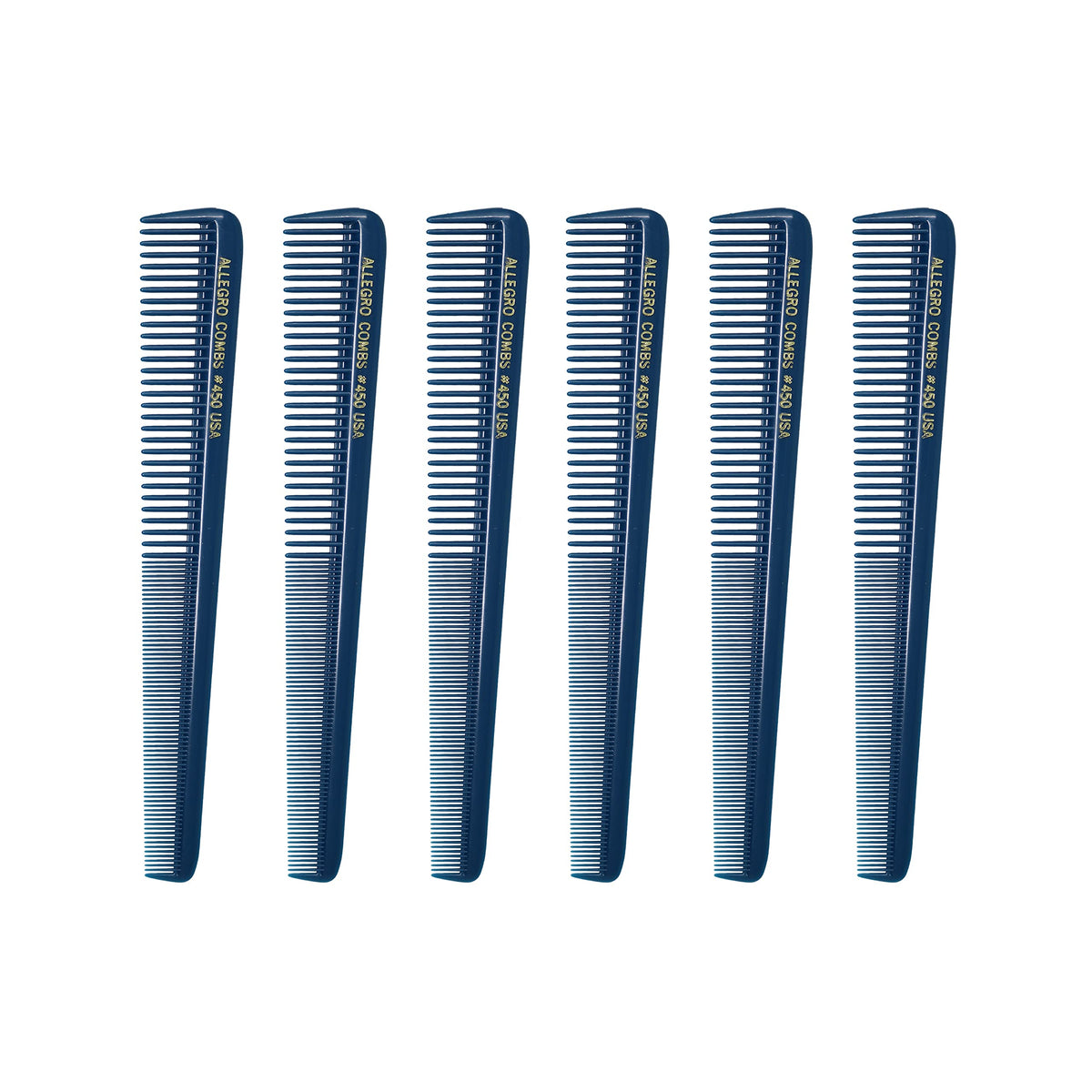 Allegro Combs 450 Tapered Hair Combs - 6 Pcs Teal Rubber Barber & Hairstylist Combs