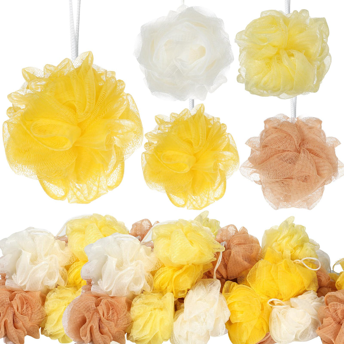 Chengu 80 Pcs Loofah Bath Sponges For Shower, Exfoliating Body Scrubber, Yellow Series