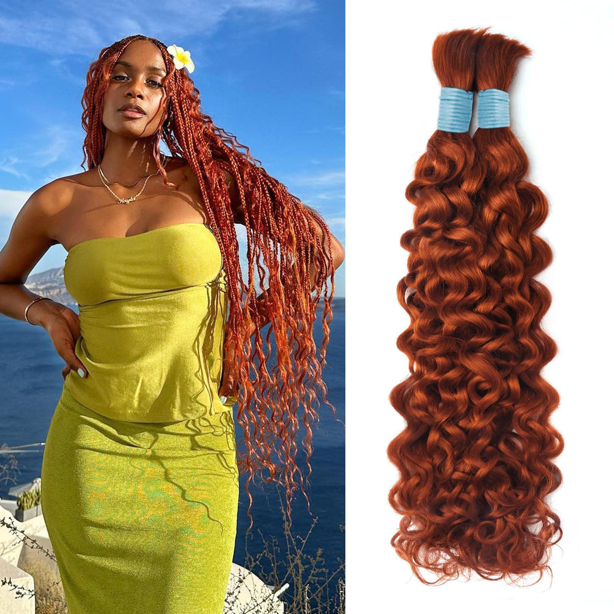 Tuseha 16&quot; Human Braiding Hair P350 Water Wave Bulk For Boho Braids, Curly Extensions