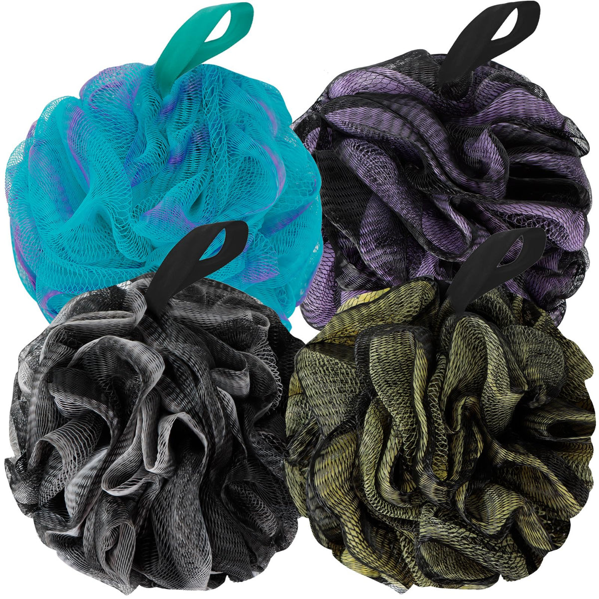 Bckeney Bath Loofah Sponge Set - Exfoliating Mesh Shower Puffs For Women & Men (Pack Of 4)