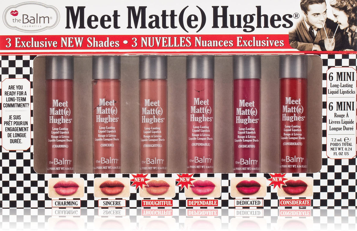 Thebalm Meet Matt(E) Hughes Mini Liquid Lipsticks Set - 6 Long-Lasting Shades, 0.17 Fl Oz