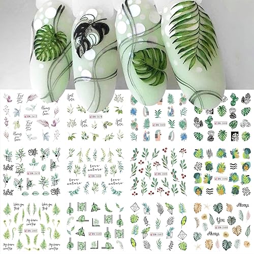 Maiousu Store Tropical Leaf Nail Art Decals - 12 Sheets Vinyl Waterproof Variety Pack