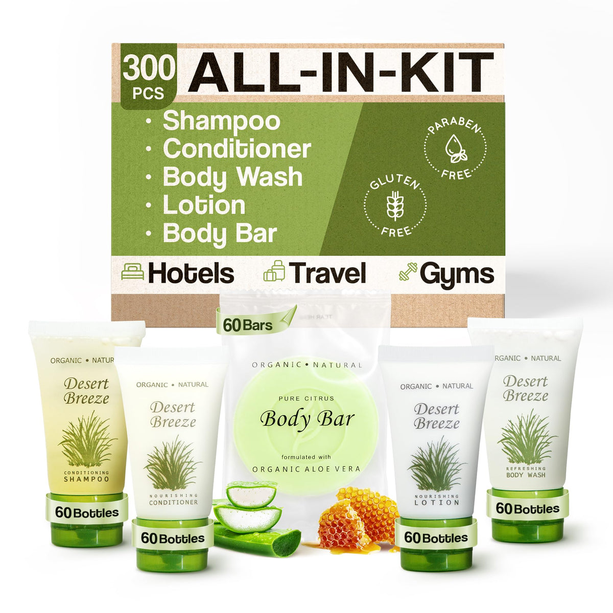 Desert Breeze Hotel Soaps & Toiletries Bulk Set | 300 Travel Size 1-Shoppe Amenities Kit