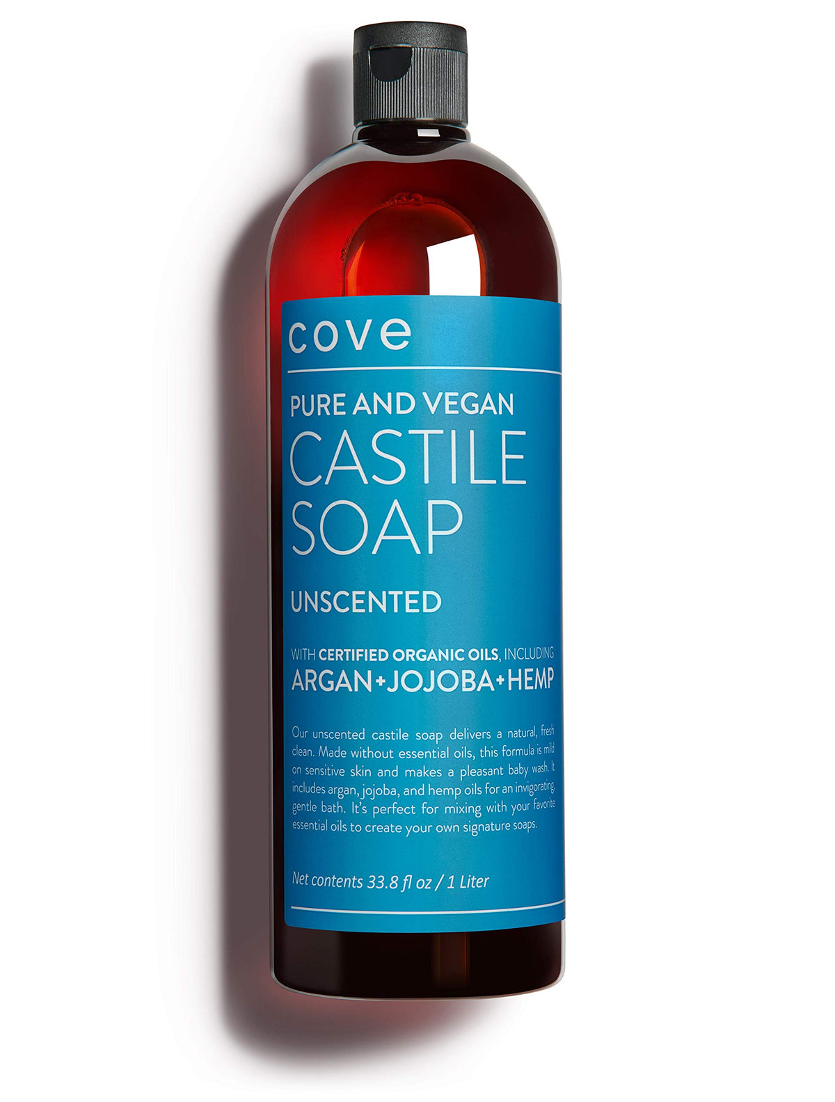 Cove Unscented Castile Soap - Organic Argan, Jojoba & Hemp Oils - 1 Liter/33.8 Fl