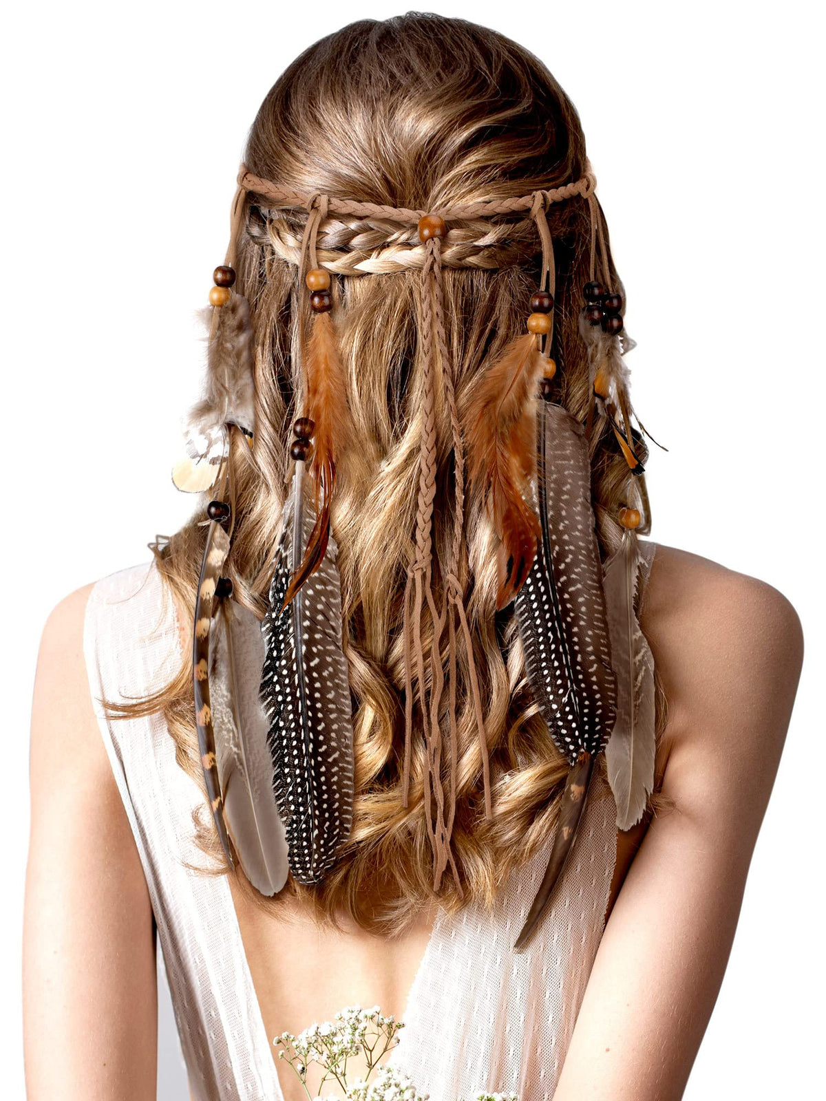 XunYee Feather Headband Hippie Headband for Women Hippie Accessories Indian Headband Feather Hair Accessories for Costume (Class