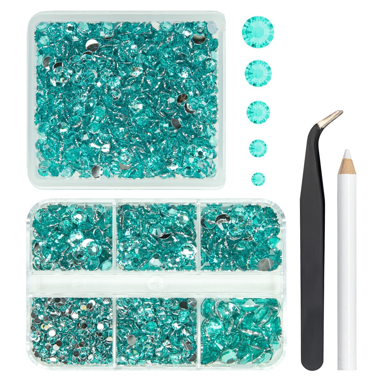 Qiipii Aquamarine Rhinestones 3060Pcs Flatback Gems For Diy Crafts, Nails, Makeup - 2Mm-6