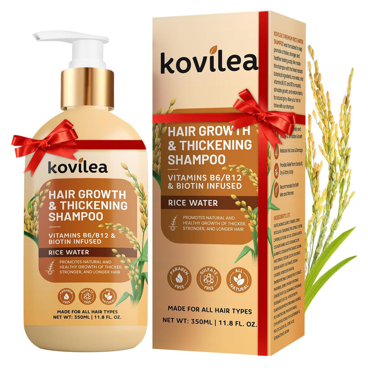 Kovilea Rice Water Hair Growth Shampoo With Biotin & Castor Oil For Thinning Hair, 11.8 Oz