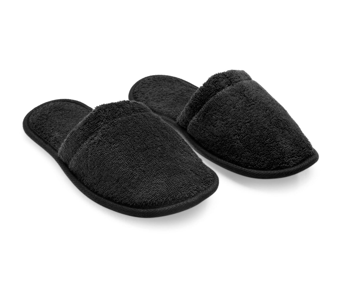 Arus Men'S Black Cotton Terry Cloth Slippers - Medium Wide For Spa & Bath