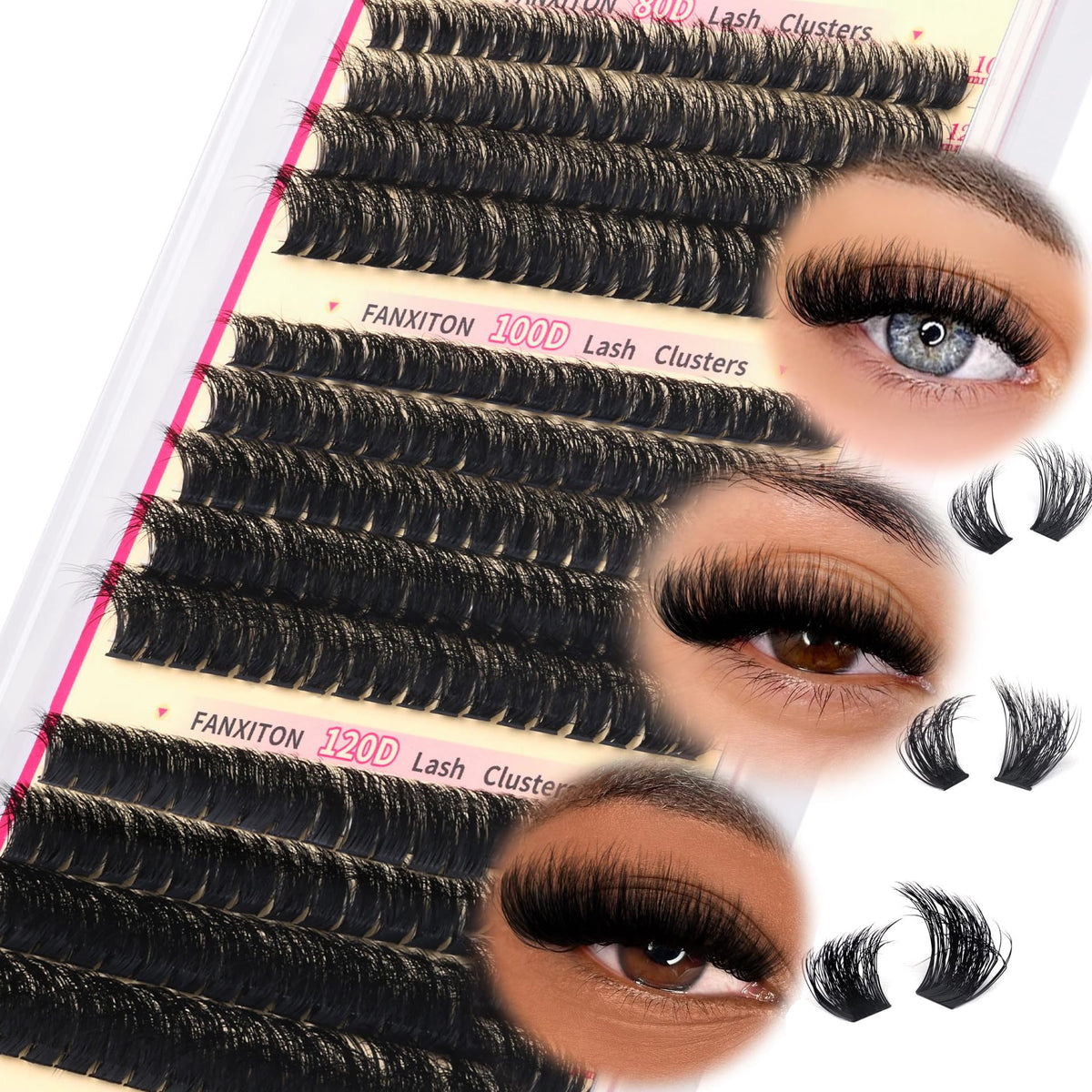 Fanxiton D Curl Lash Clusters 10-18Mm, Thick Fluffy Waterproof Individual Lashes