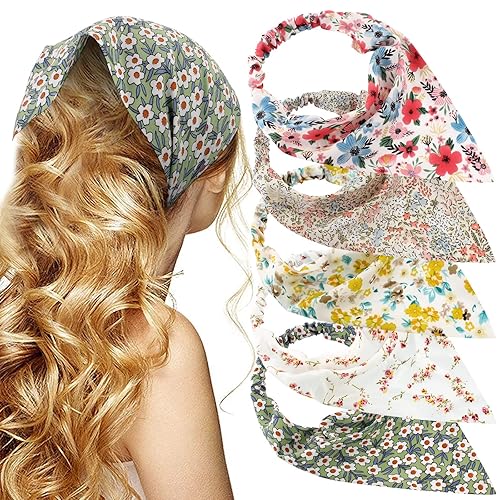 TOBATOBA Floral Hair Scarf Headband Set - 5 Pcs Chiffon Elastic Bandanas for Women Girls