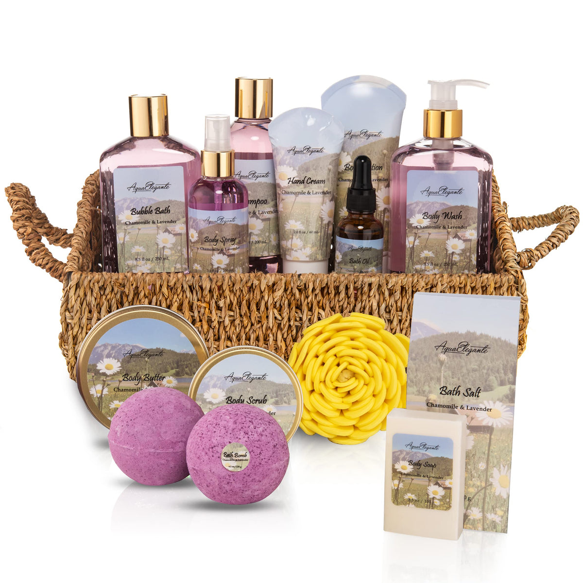 Aqua Elegante Luxury Bath Spa Gift Set - 15 Piece Lavender & Chamomile Relaxation Kit