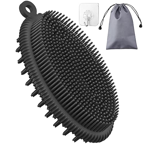 Heeta Silicone Body Scrubber - Gentle Exfoliating Loofah Brush, Easy To Clean, Black