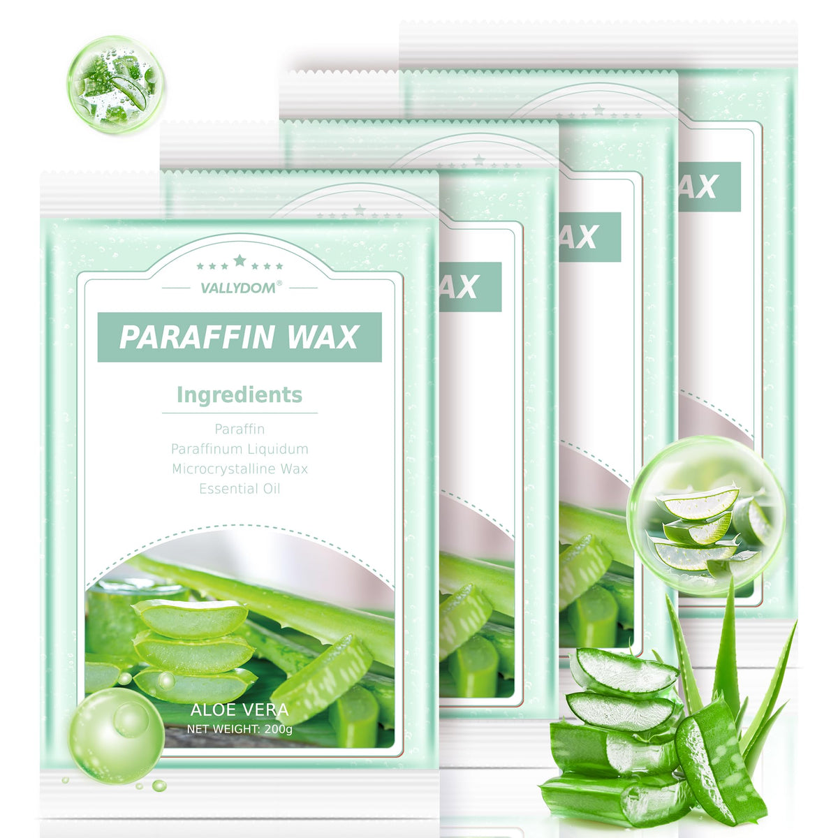 Vallydom Aloe Vera Scented Paraffin Wax Refills, 4 Pack For Hand & Foot Care, 200G