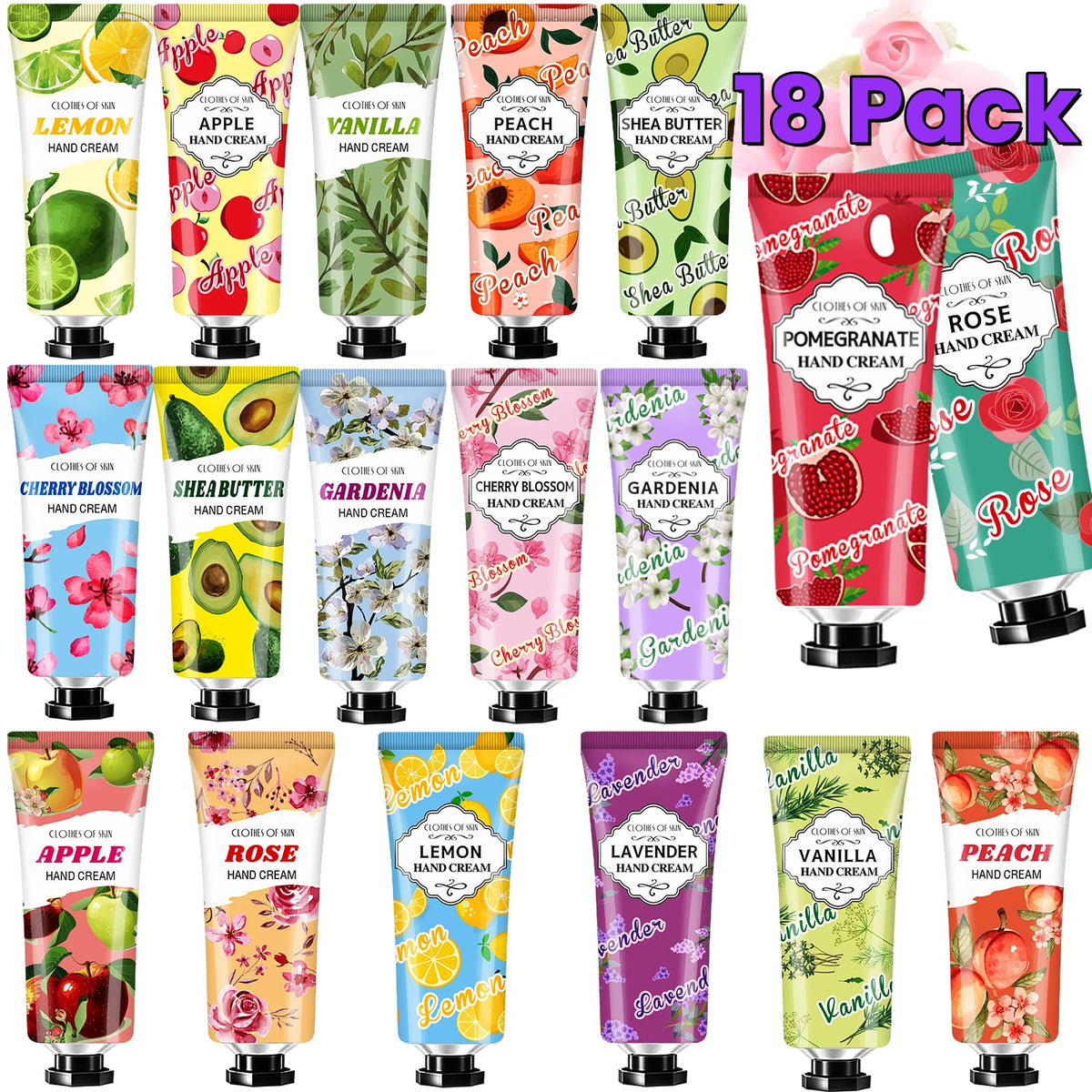 Clothes Of Skin 18 Pack Hand Cream Gifts - Natural Shea Butter Travel Size Lotion For Women