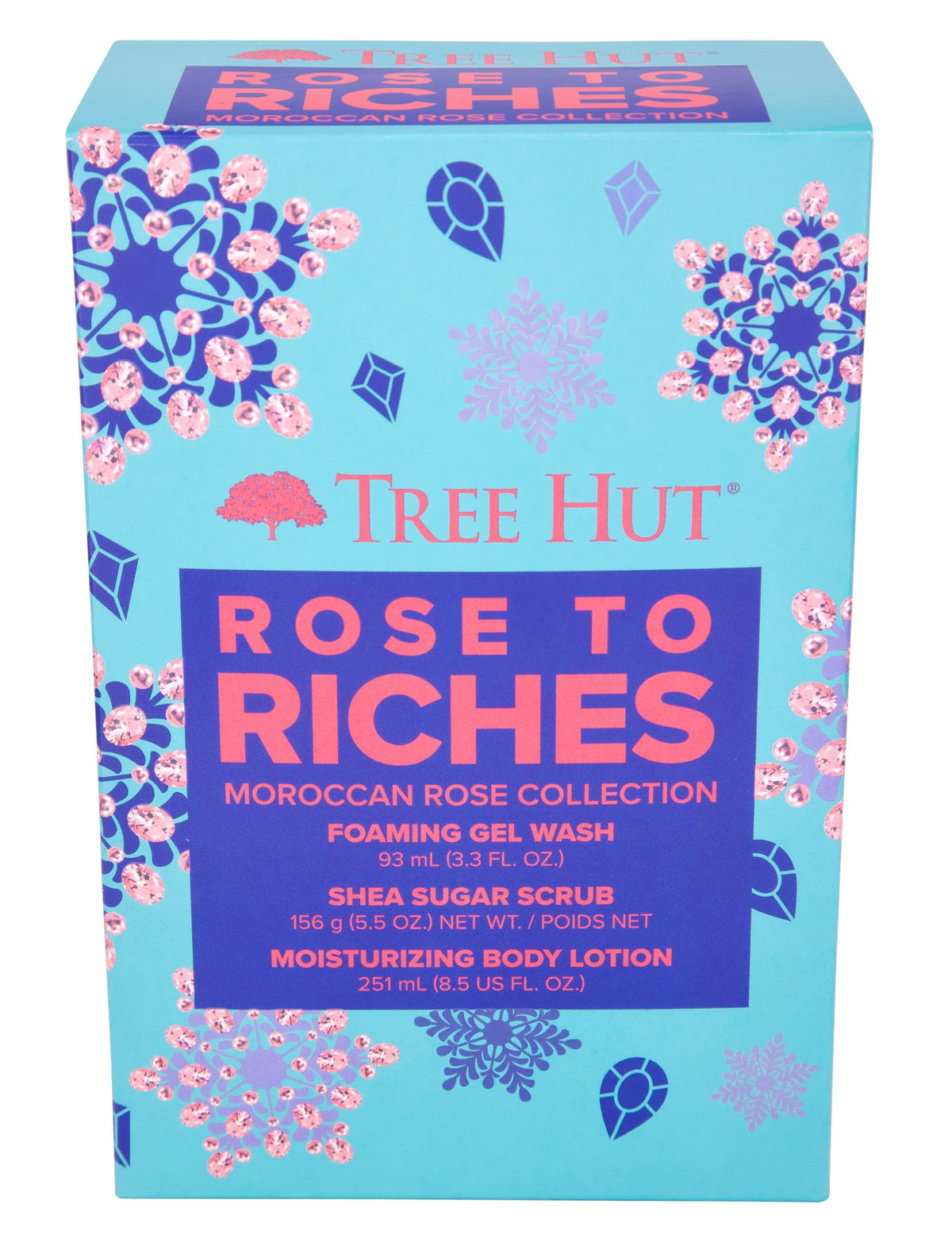 Tree Hut Holiday Rose To Riches Gift Set - Shea Sugar Scrub, Foaming Wash & Body Lotion