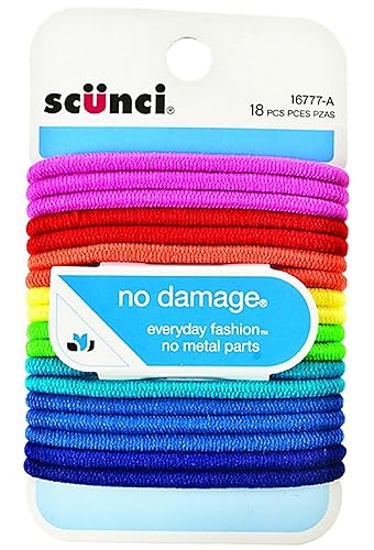 Scunci Large No Damage Hair Elastics, Bright Colors, 18 Count - Conair