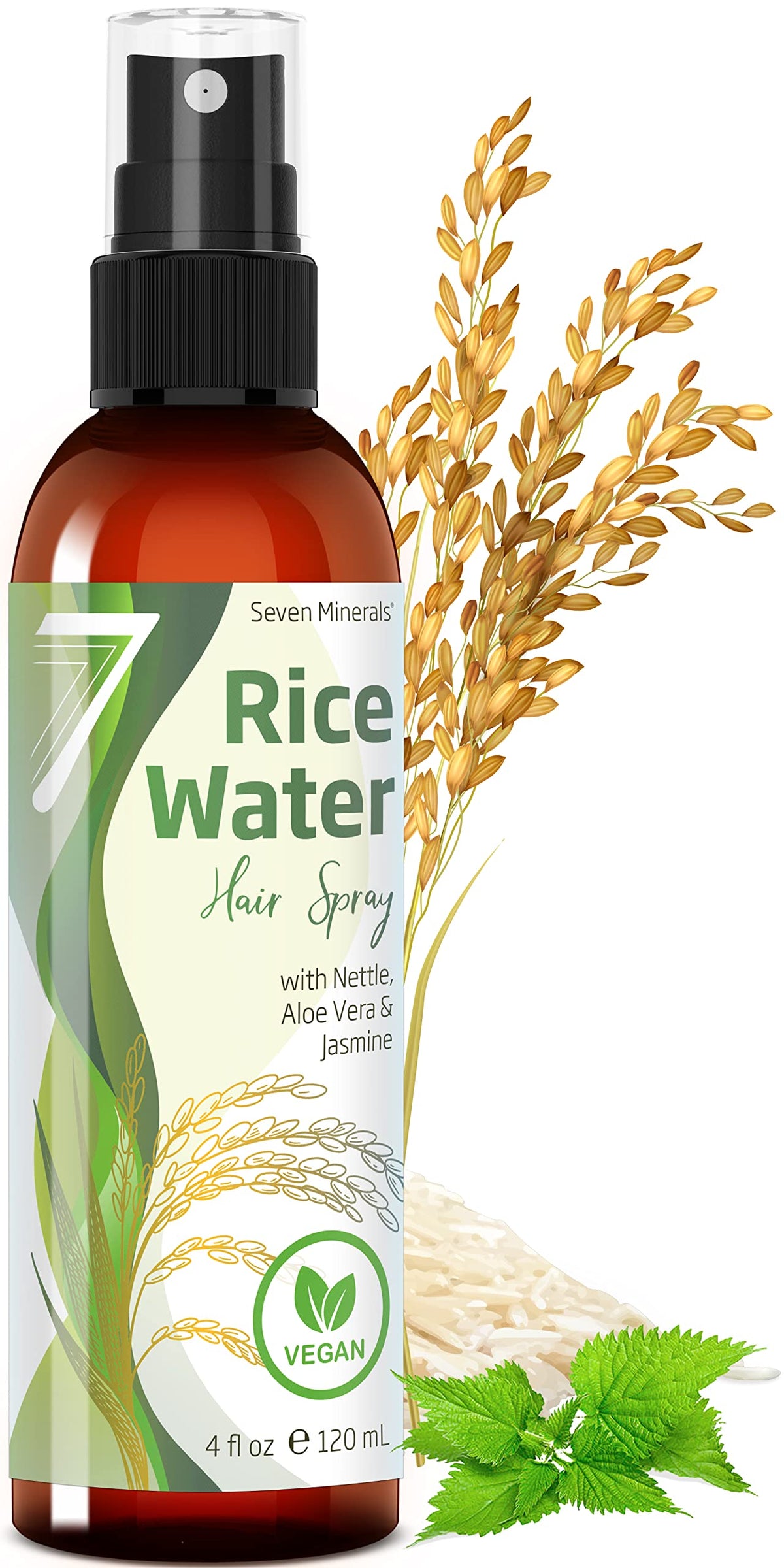 Seven Minerals Fermented Rice Water Spray For Hair Growth - Vegan, Nettle, Aloe Vera, 4 Fl Oz