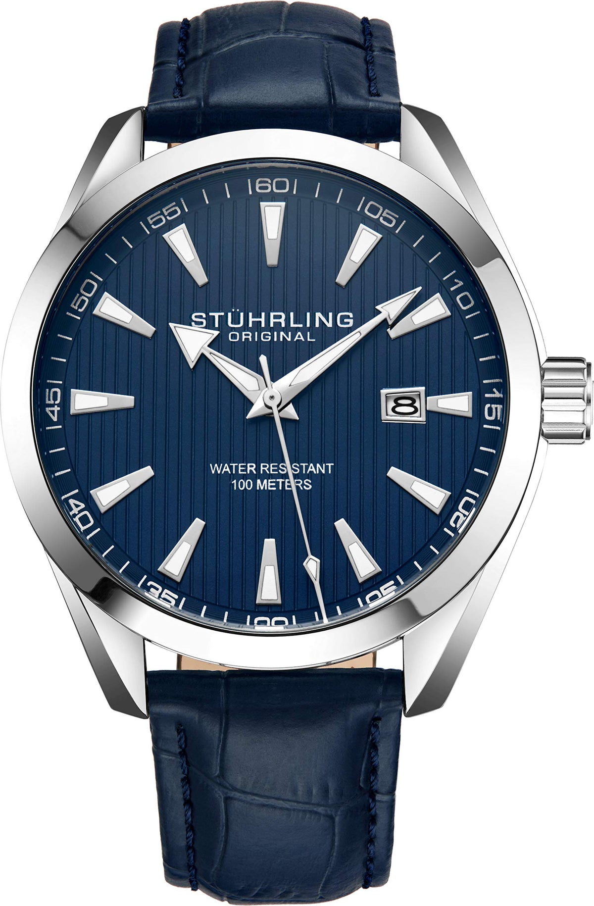 Stuhrling Original Men'S Dress Watch, Analog Dial, Leather Band, Date Feature, Blue Color