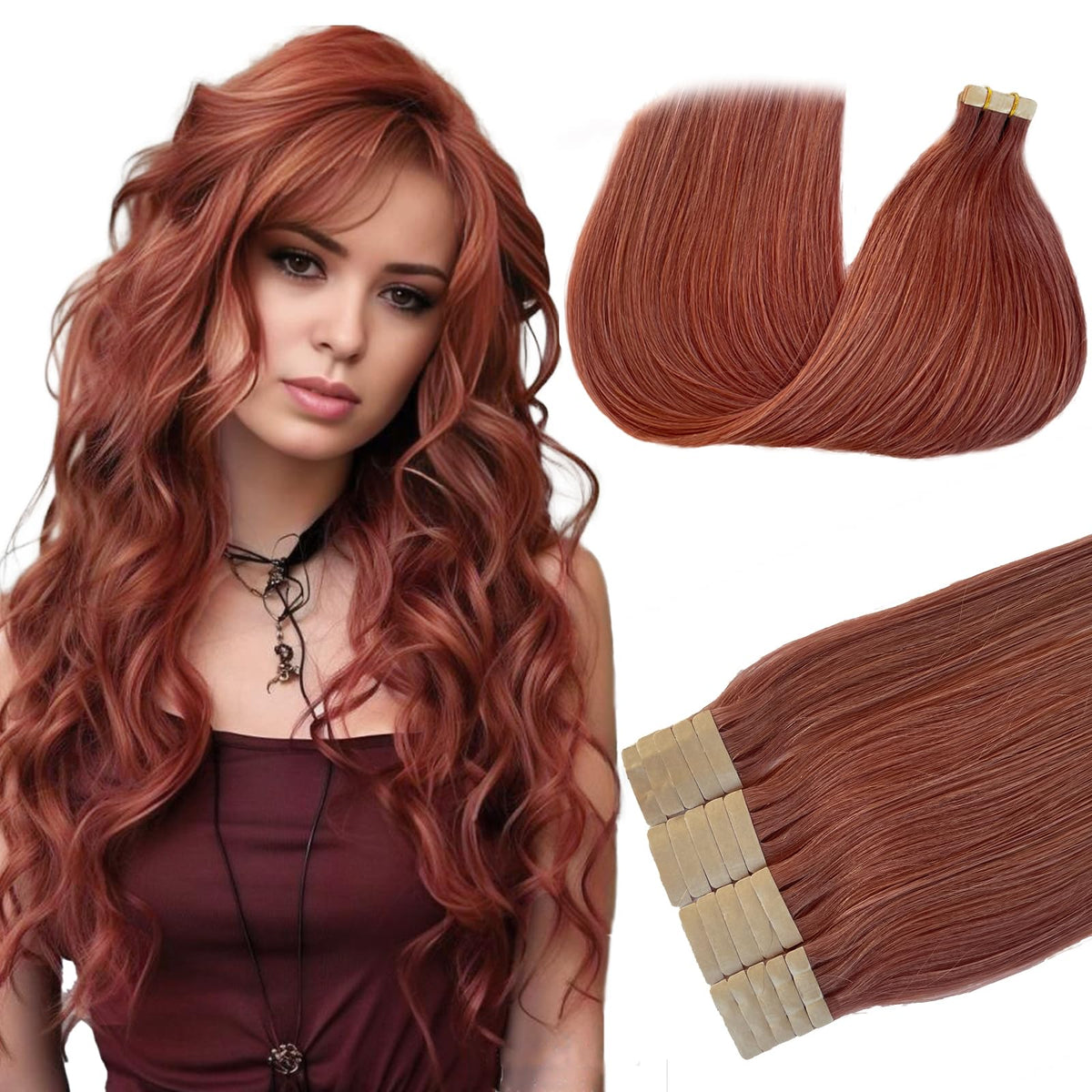 Munx Tape In Hair Extensions 22&quot; Real Human Hair #14 Auburn 60G 20Pcs Pack For Women