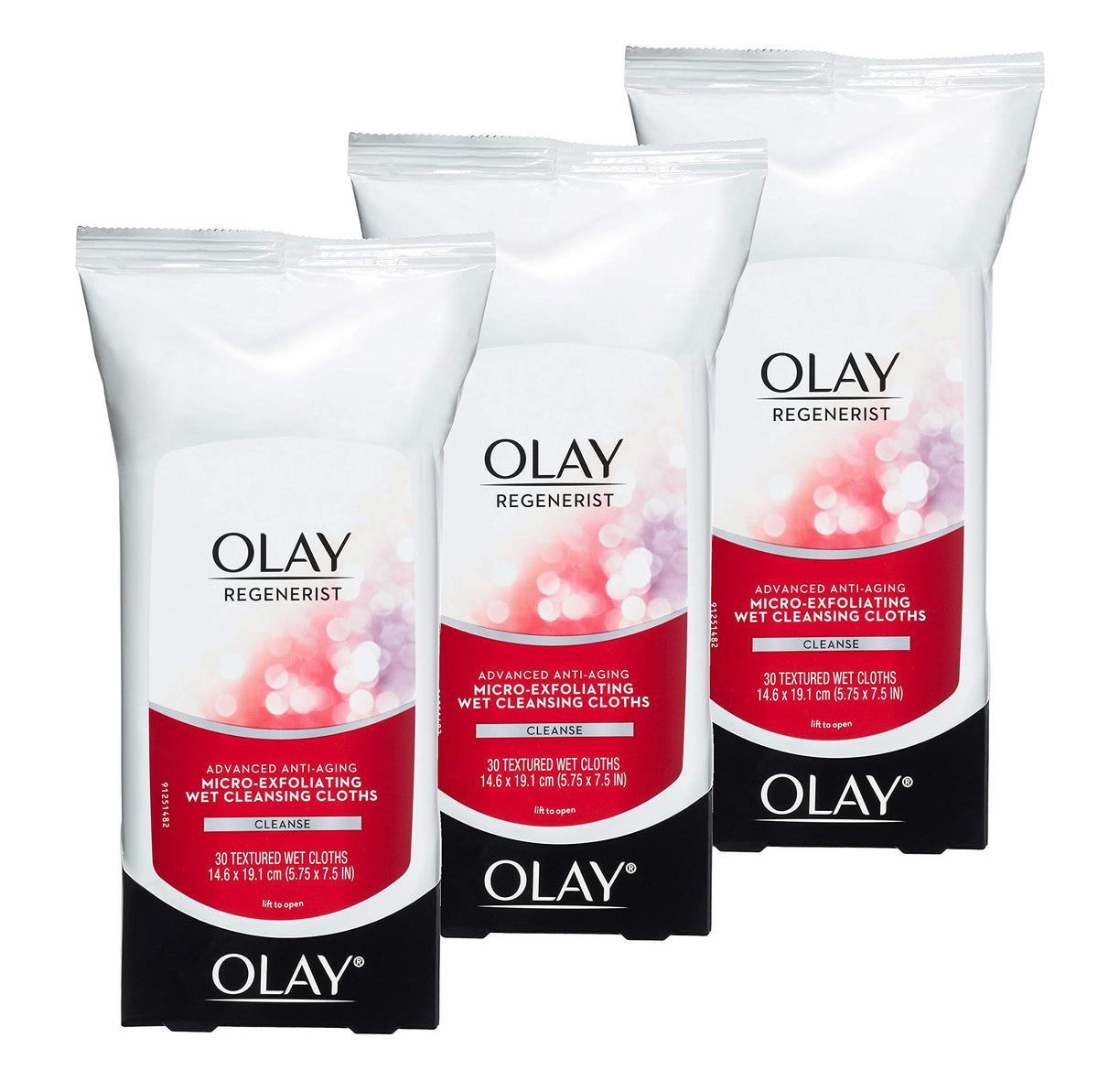 Olay Regenerist Micro-Exfoliating Wet Cleansing Cloths, 30 Count, Multicolor (3-Pack)