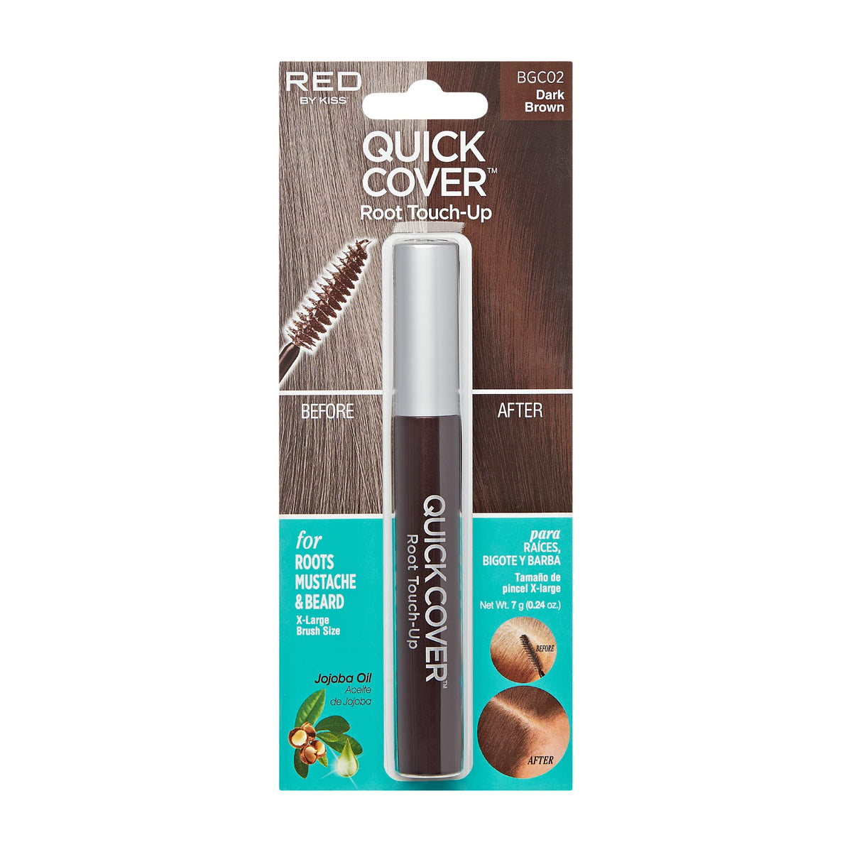 Red By Kiss Quick Cover Root Touch Up Mascara - Dark Brown Temporary Gray Concealer For Hair & Beard