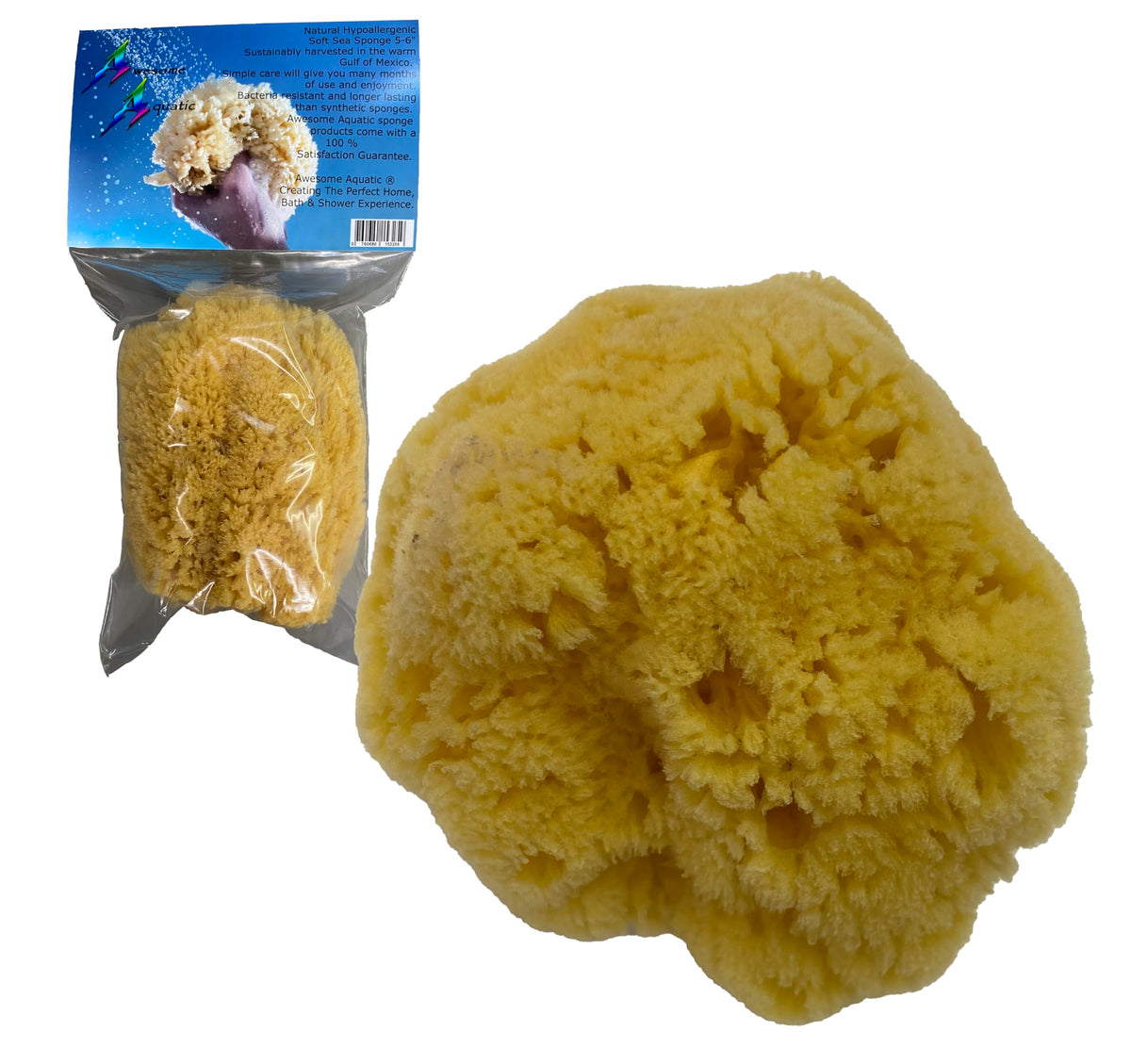 Awesome Aquatics Natural Sea Sponge - 5-6 Inch Yellow Grass For Bath & Shower Experience