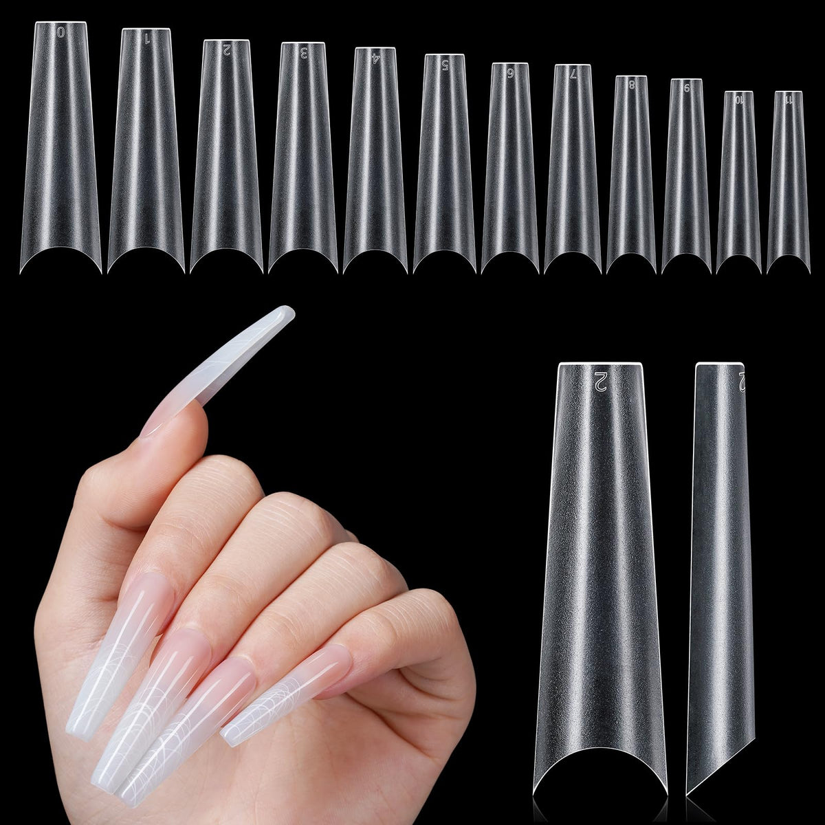 Aillsa Extra Long Coffin Nail Tips, 240Pcs Tapered Acrylic Half Cover For Nail Manicure