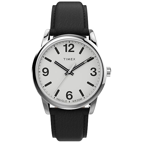 Timex Men'S Easy Reader Bold 38Mm Silver-Tone Watch With Black Leather Strap