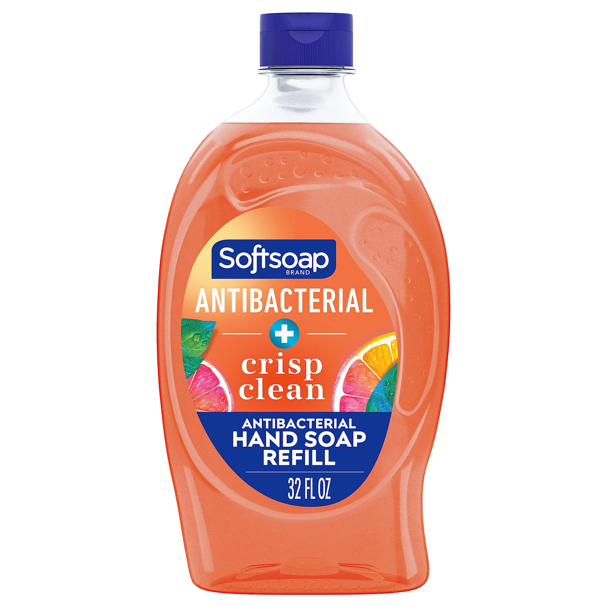 Softsoap Antibacterial Liquid Hand Soap Refill, Crisp Clean, 32 Oz - Orange Plastic Packaging