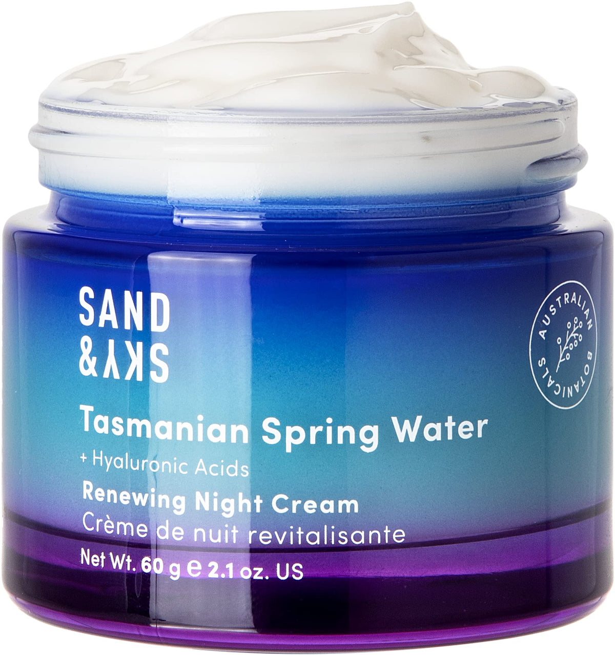 Sand & Sky Renewing Night Cream - Deep Hydration, 3-Type Hyaluronic Acid, 2.1 Oz