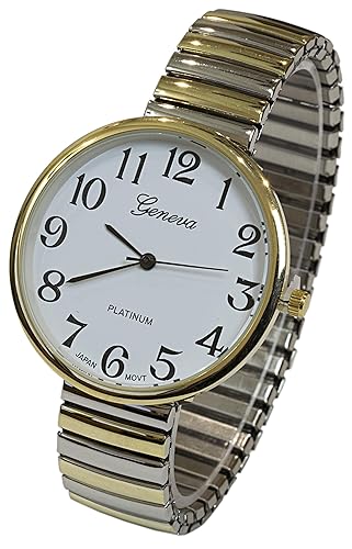 Geneva Super Large Two-Tone Easy Read Stretch Band Watch For Men And Women