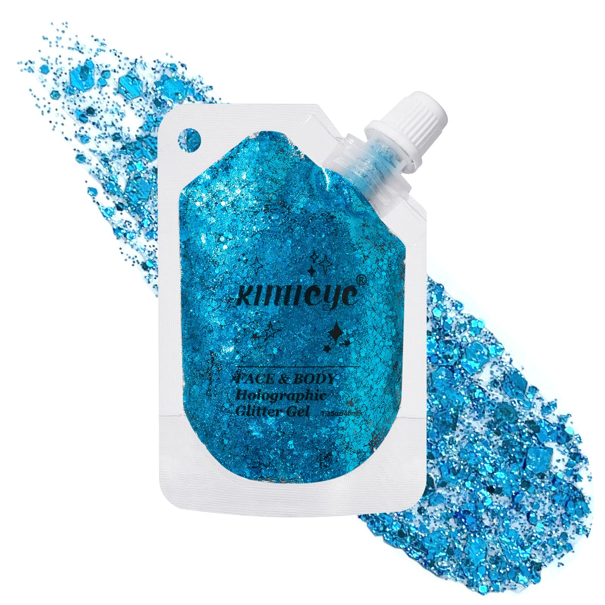 Kimieye Holographic Face Glitter Gel - Waterproof Sky Blue Body Shimmer For Rave & Festival 1.35Oz