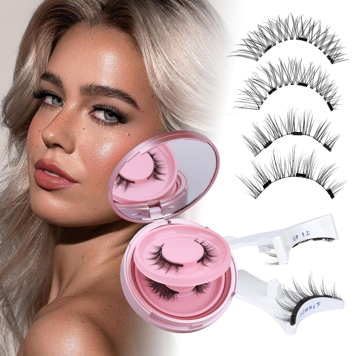 Jimire Magnetic Eyelashes - 2 Pairs Natural Look, Reusable, No Glue, Wispy With Applicator