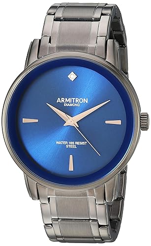 Armitron Men'S Gunmetal Bracelet Watch With Diamond Accents And Navy Blue Details