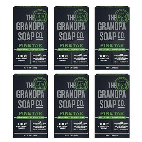 The Grandpa Soap Company Pine Tar Bar Soap - 3-In-1 Cleanser, Deodorizer, Moisturizer, 6 Pack