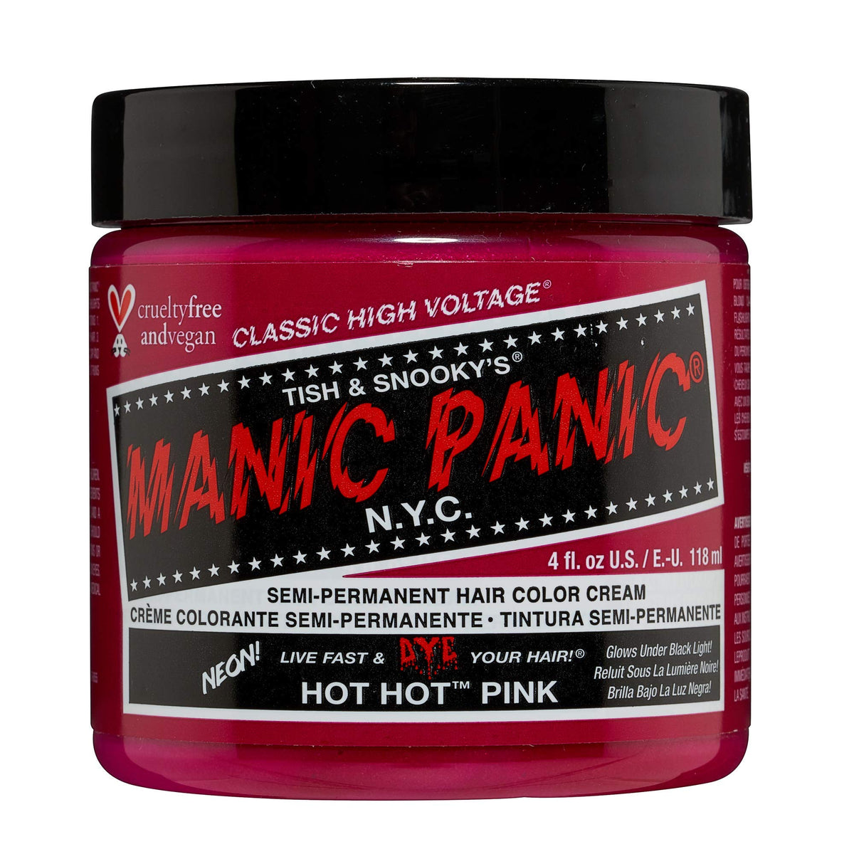 Manic Panic Hot Hot Pink Hair Dye - Semi Permanent Neon Color, Vegan & Ammonia Free, 4Oz