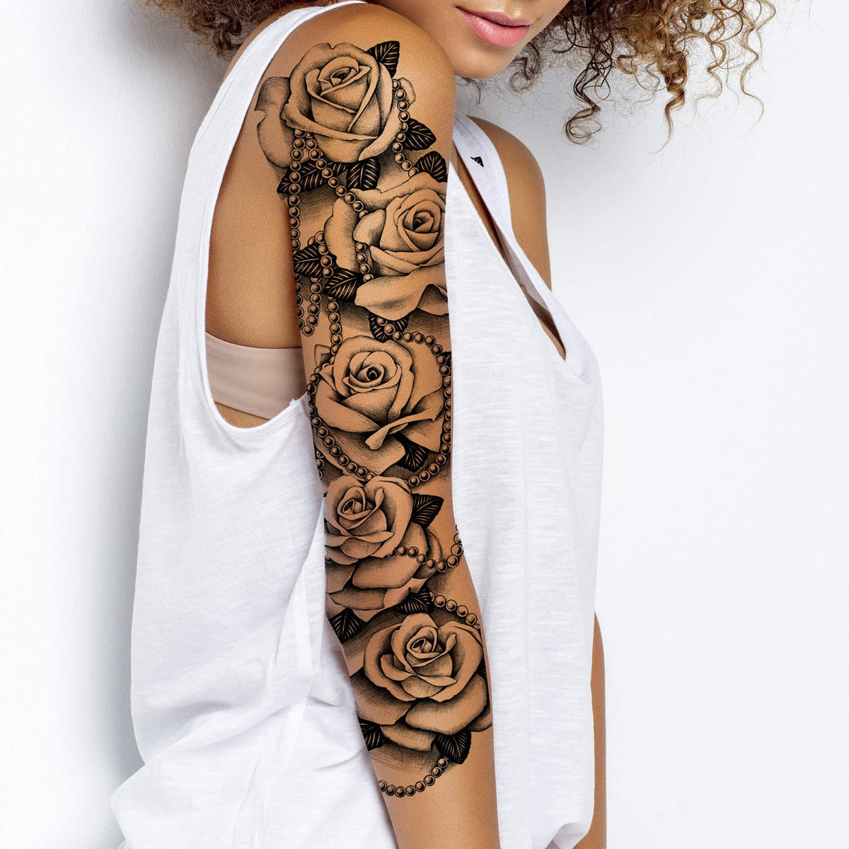 Tatodays Temporary Tattoo Sleeve For Women - Floral Rose Body Art, Waterproof, Large