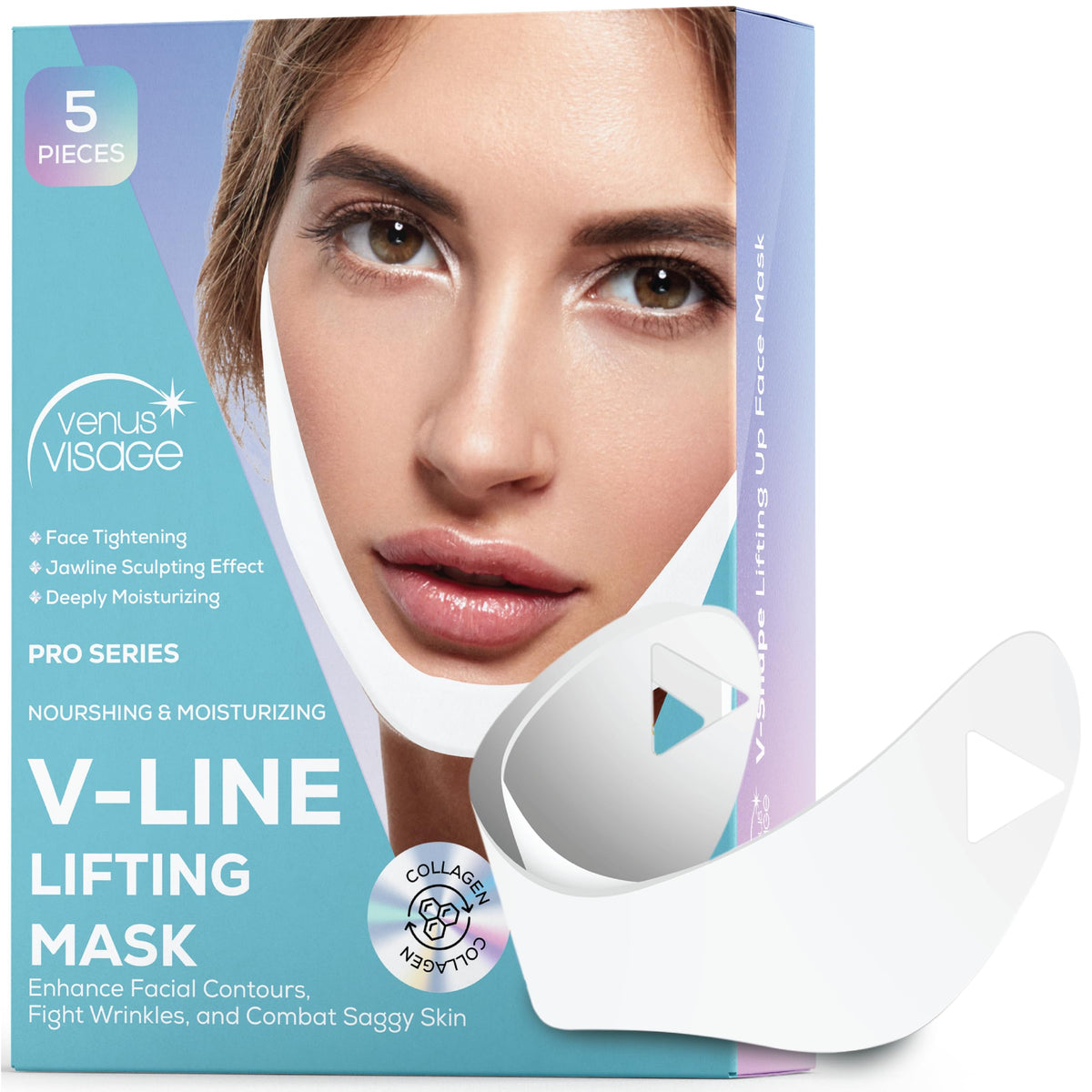 Venus Visage V Line Lifting Mask - Invisible Chin Strap For Double Chin - 5 Count Pack