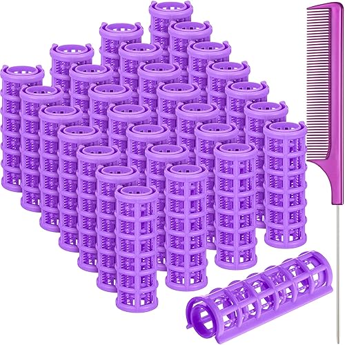 Syhood 28-Piece Hair Roller Set, 0.6&quot; Plastic Curlers with Comb for Short & Long Hair - Purple