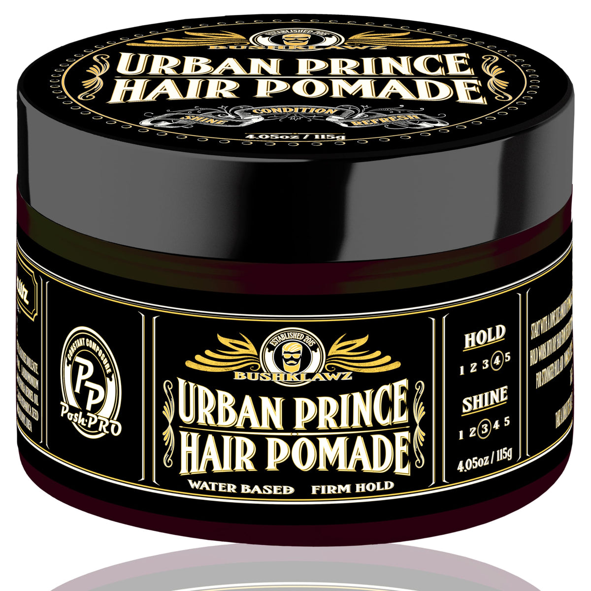 Bushklawz Urban Prince Hair Pomade - Water Based, Strong Hold, Easy Wash Out, 115G