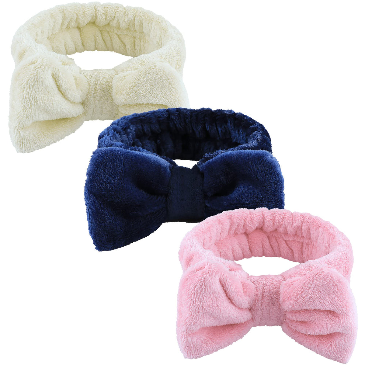 WSYUB 3Pcs Microfiber Spa Headbands Set - Bow Makeup & Skincare Hair Bands, Pink, Yellow, Dark Blue