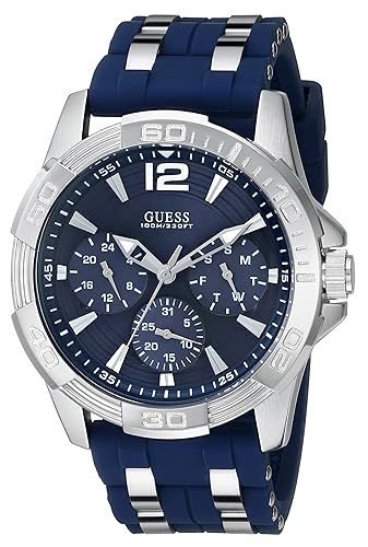 Guess Blue Stainless Steel Silicone Watch With Day, Date & 24-Hour Military Time U0366G2