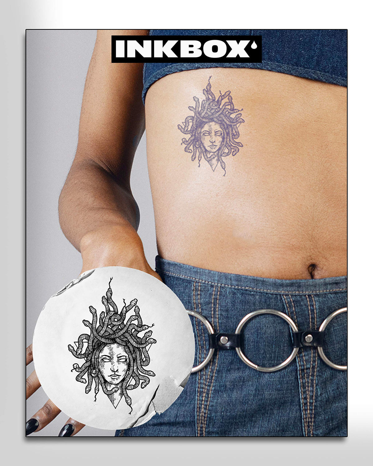 Inkbox Medusa Temporary Tattoo - Semi-Permanent, Water-Resistant, 4X4 Inch, Lasts 1-2