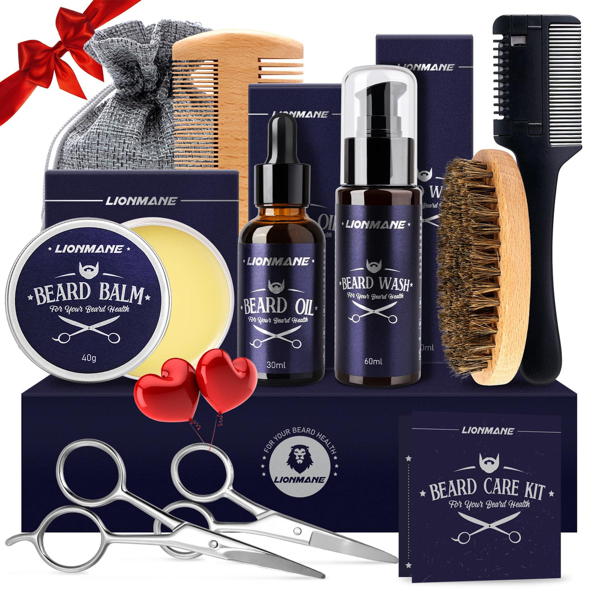 Lionmane Beard Care Kit For Men - Grooming Set With Balm, Oil, Wash, Brush & Scissors