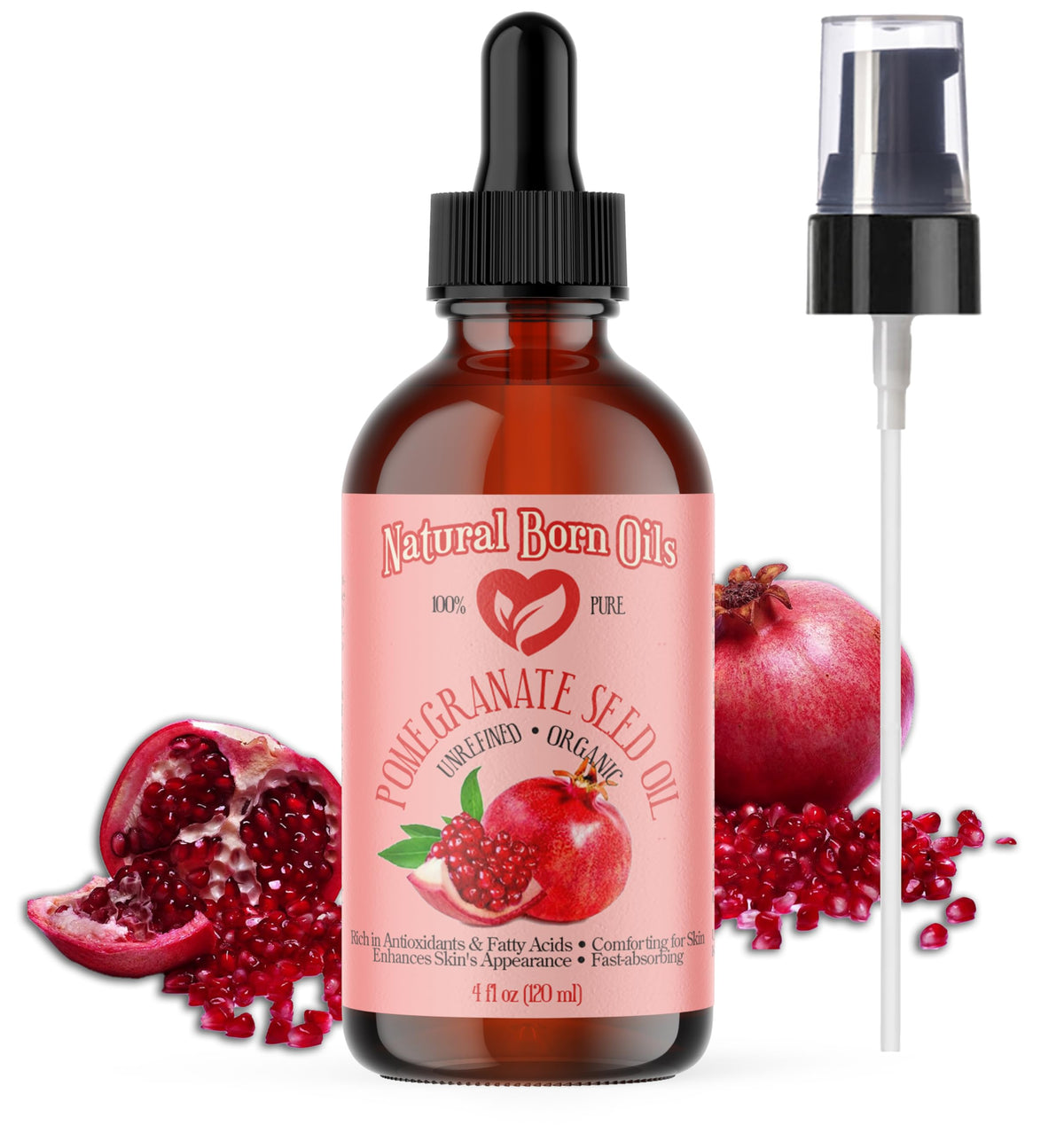 Natural Born Oils 4Oz Pomegranate Seed Oil - 100% Pure, Organic, Antioxidant For Skin & Hair