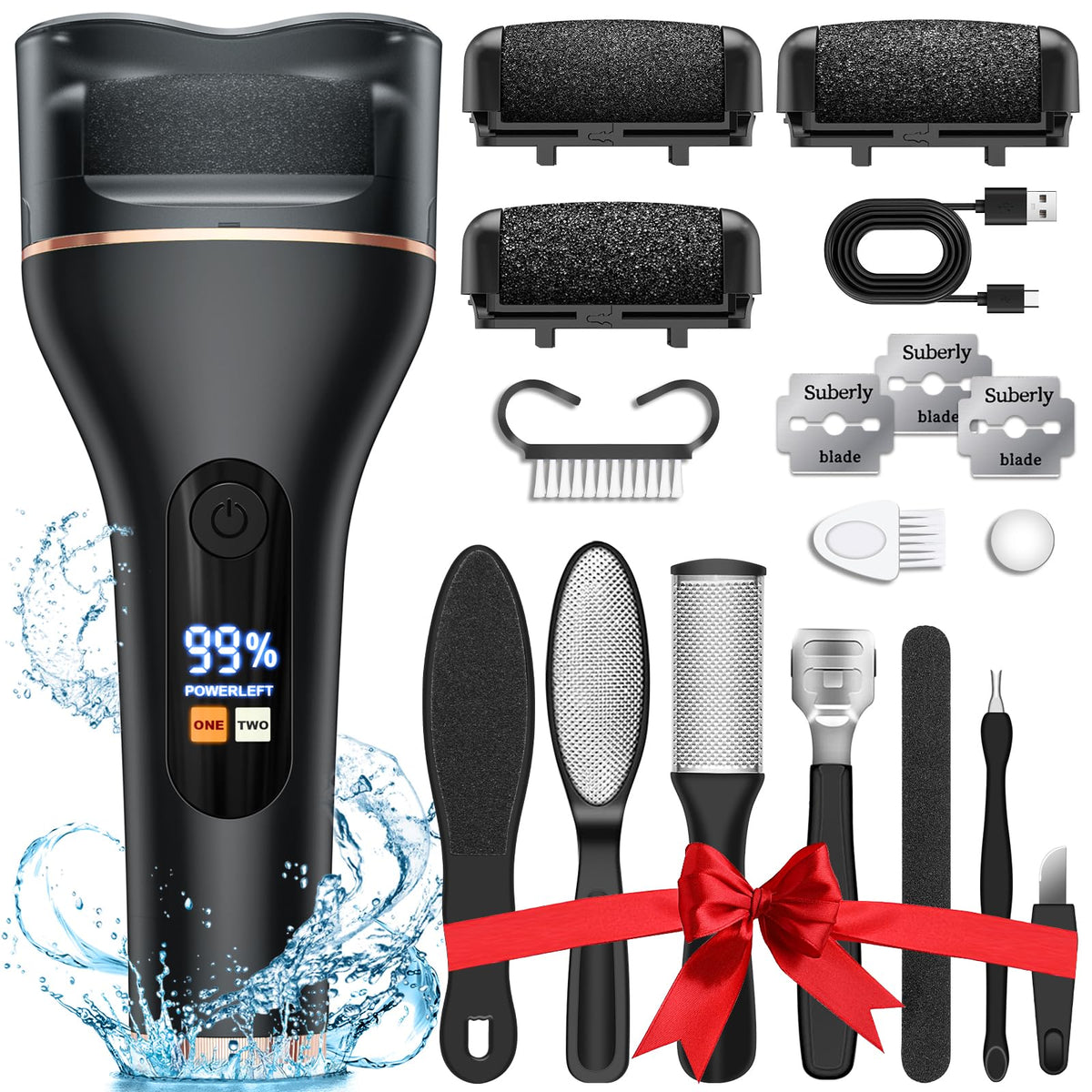 Spriak Electric Callus Remover Kit - Rechargeable Foot File, 16 In 1 Pedicure Tools, Black