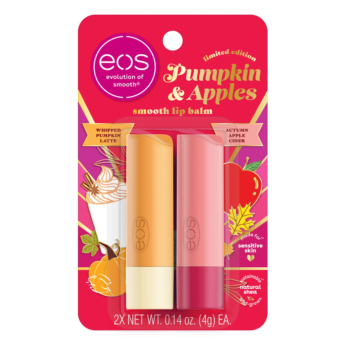 Eos Limited Edition Lip Balm Set - Whipped Pumpkin Latte & Autumn Apple Cider, 2 Pieces, Multicolor